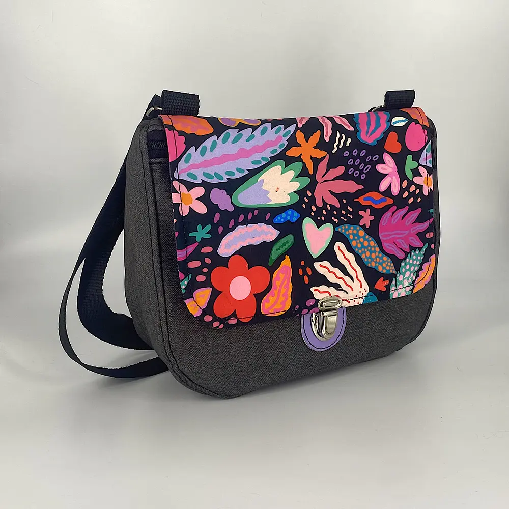 Cartera Sunny Flores Abstractas y Gris