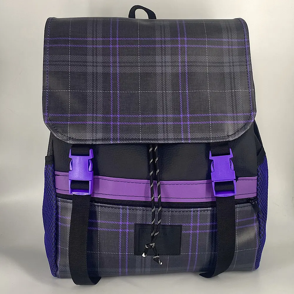 Mochila Nicca Cuadriculado Morado y Gris
