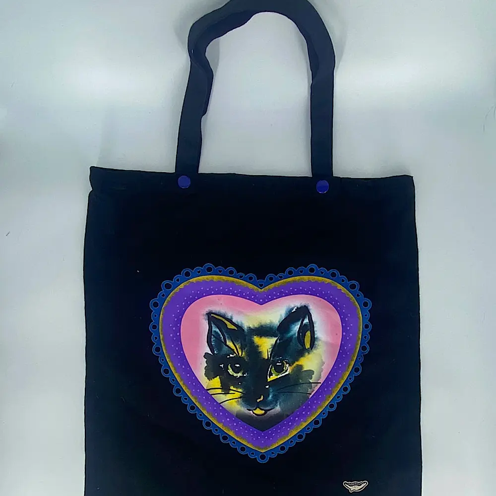 Totebag Gatito Morado Corazón 