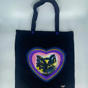 Totebag Gatito Morado Corazón 