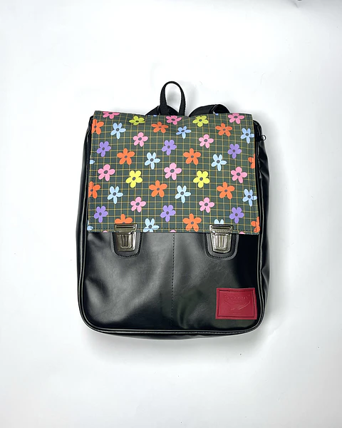 Mochila Raffa Flores Cuadriculado