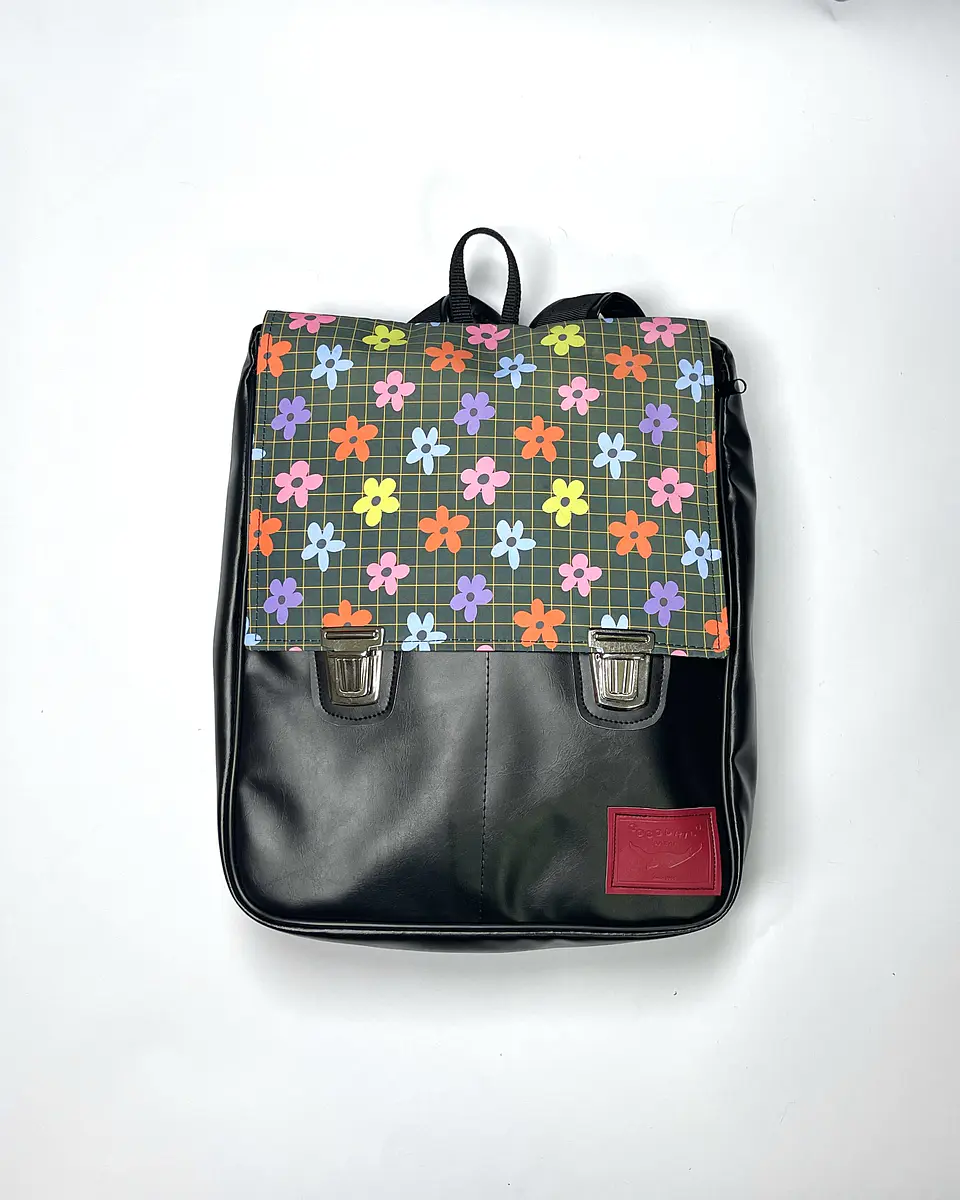 Mochila Raffa Flores Cuadriculado 1