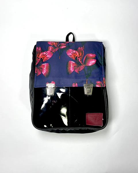 Mochila Raffa  Floral Rojo y Azul