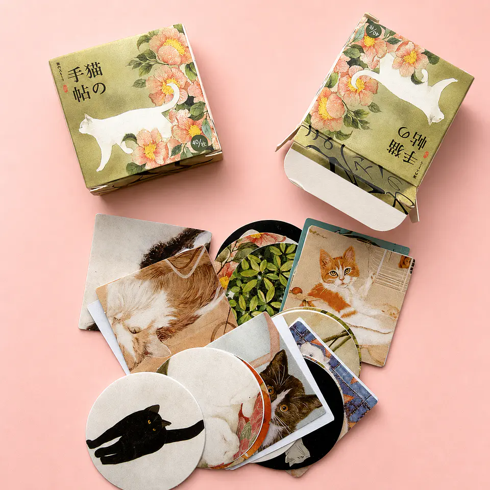 Stickers gatitos vintage en caja 1