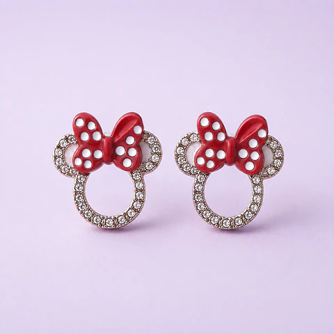 Aros Minnie Mouse Moño Rojo con Brillos