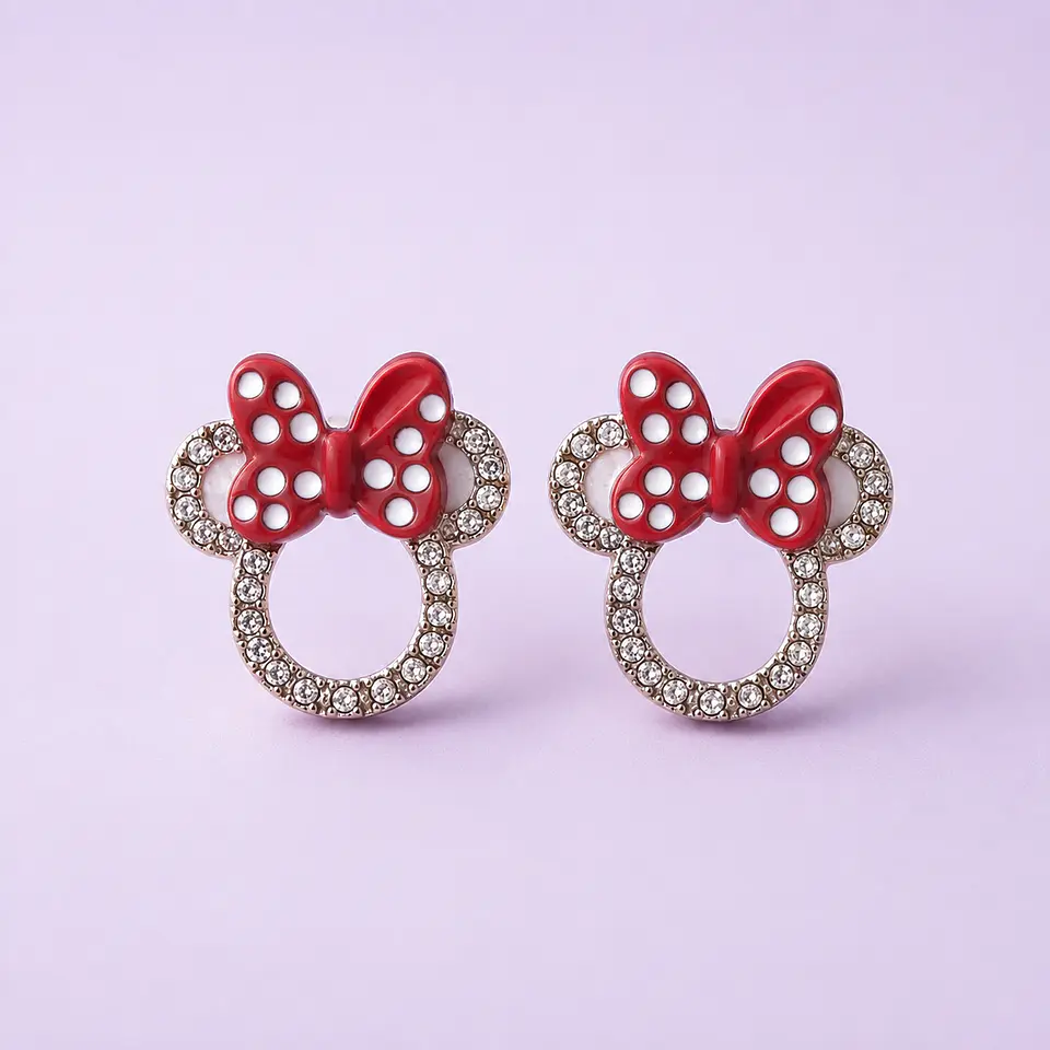 Aros Minnie Mouse Moño Rojo con Brillos 1