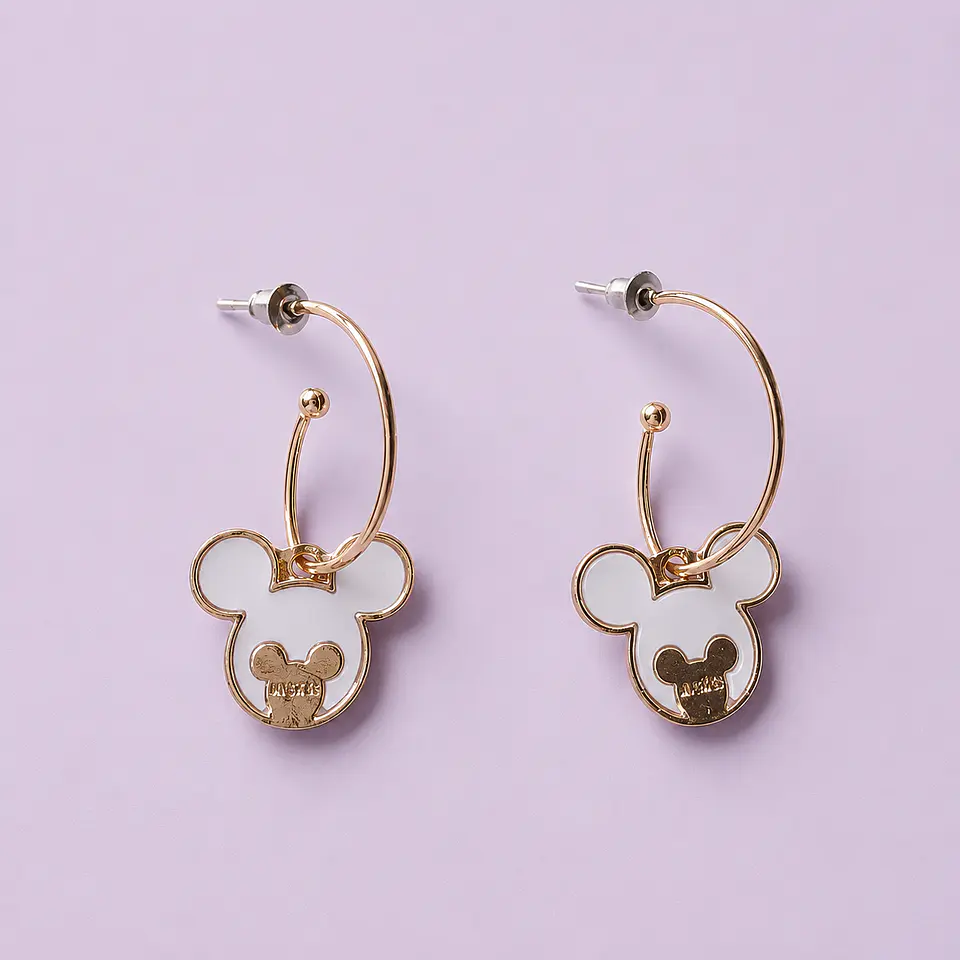 Aros Argolla Mickey Blanco y Dorado  1