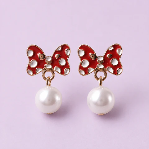 Aros Minnie Moño Rojo con Perla 