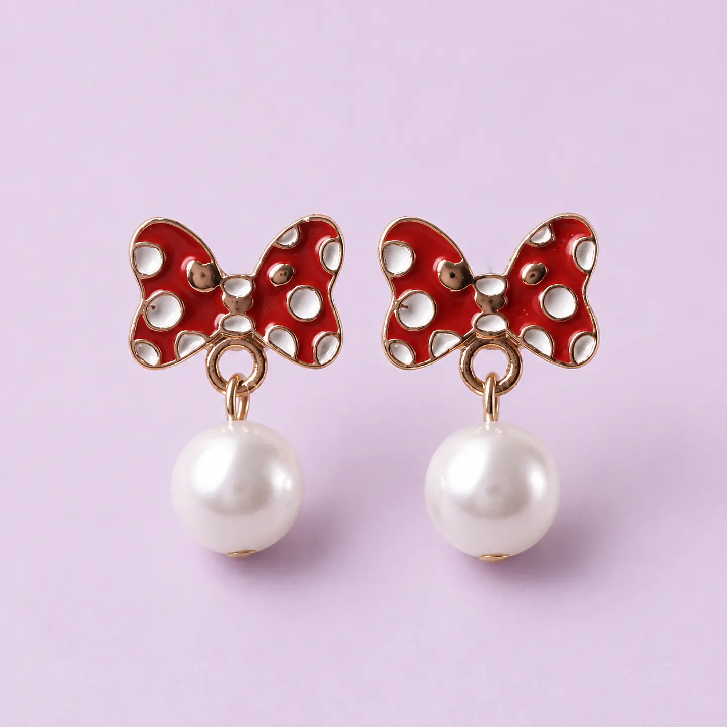 Aros Minnie Moño Rojo con Perla  1