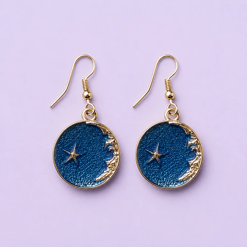 Aros Colgantes Luna & Estrella Azul 