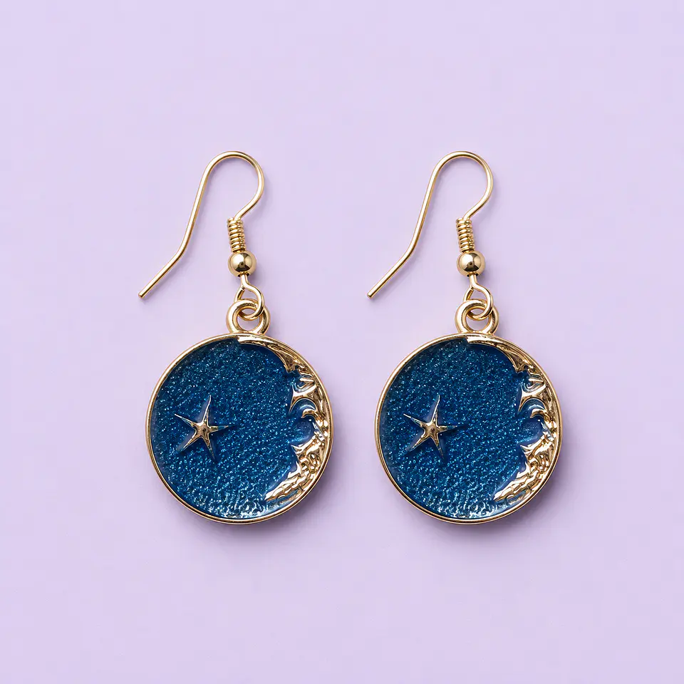 Aros Colgantes Luna & Estrella Azul  1