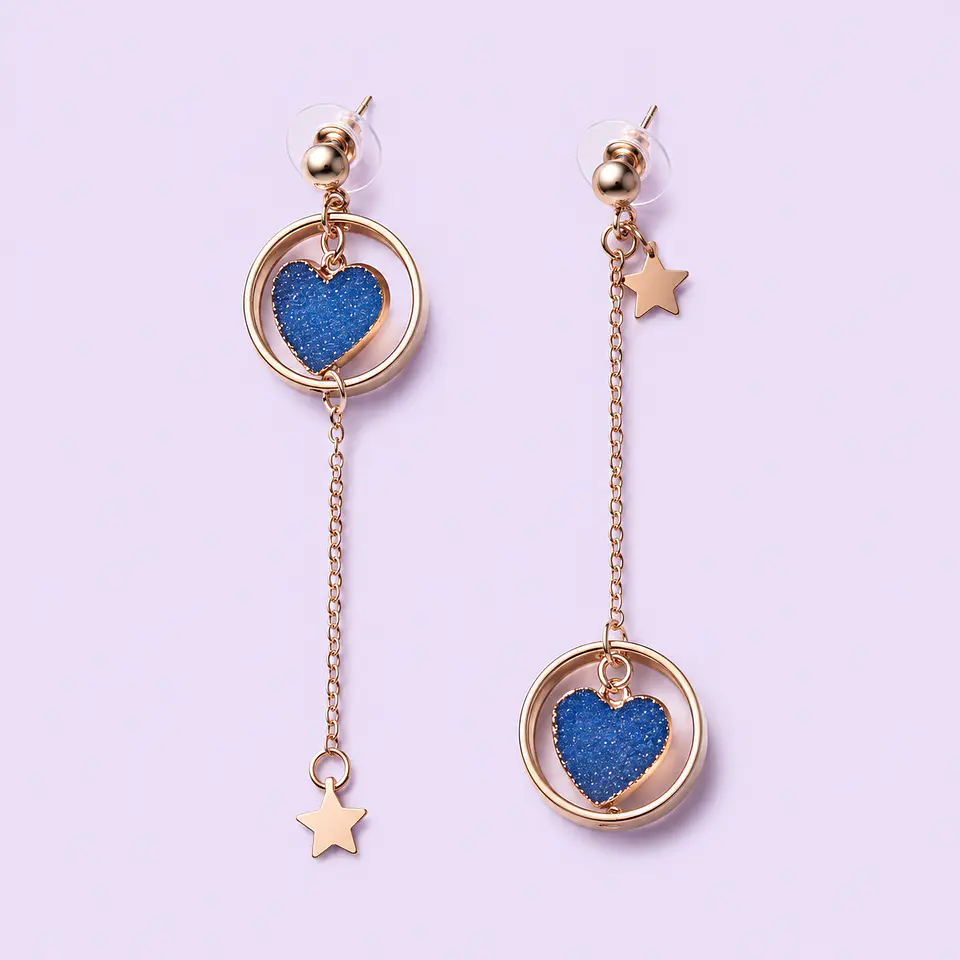 Aros Asimétricos Corazón Azul & Estrella 1