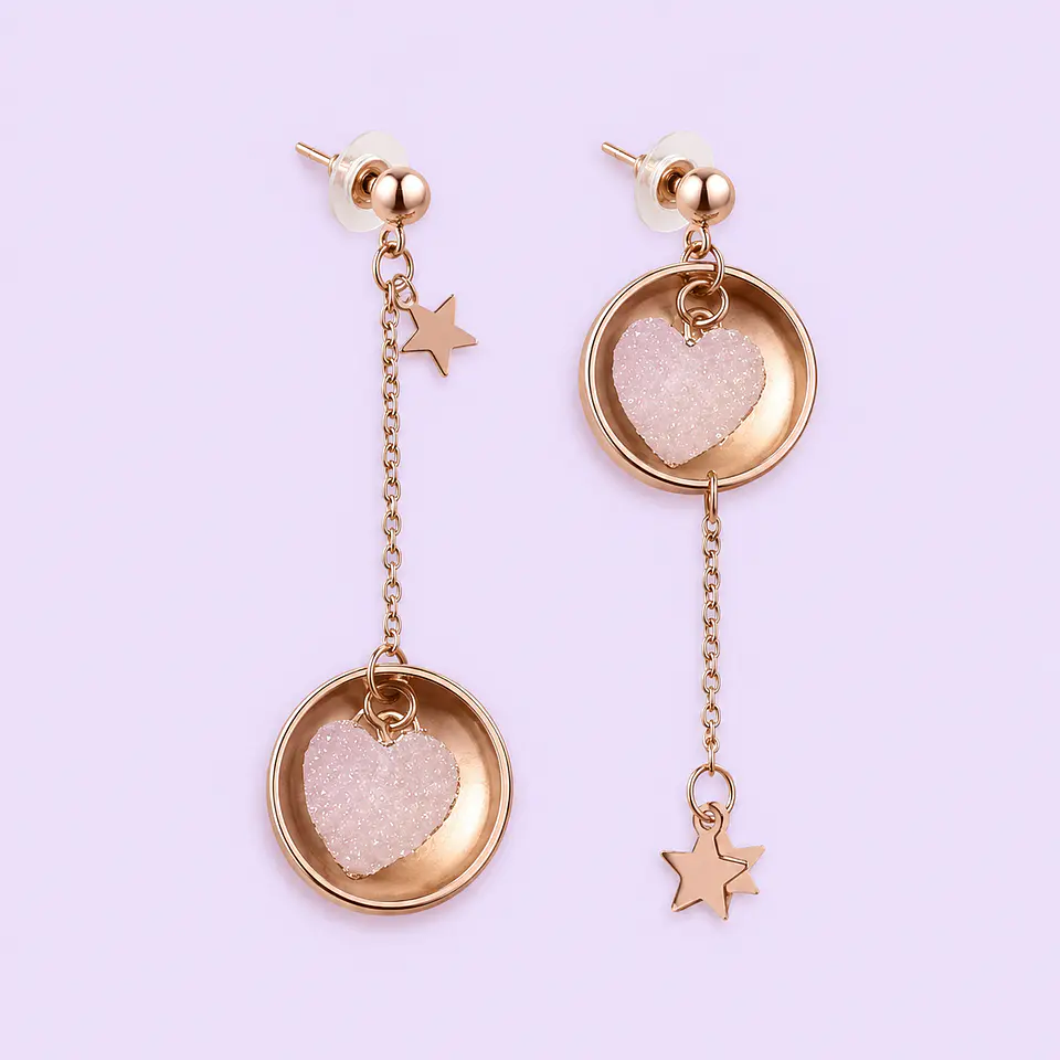 Aros Asimétricos Corazón Rosa & Estrella 1