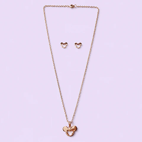 Set Collar + Aros Mickey Minimalista – Acero Quirúrgico