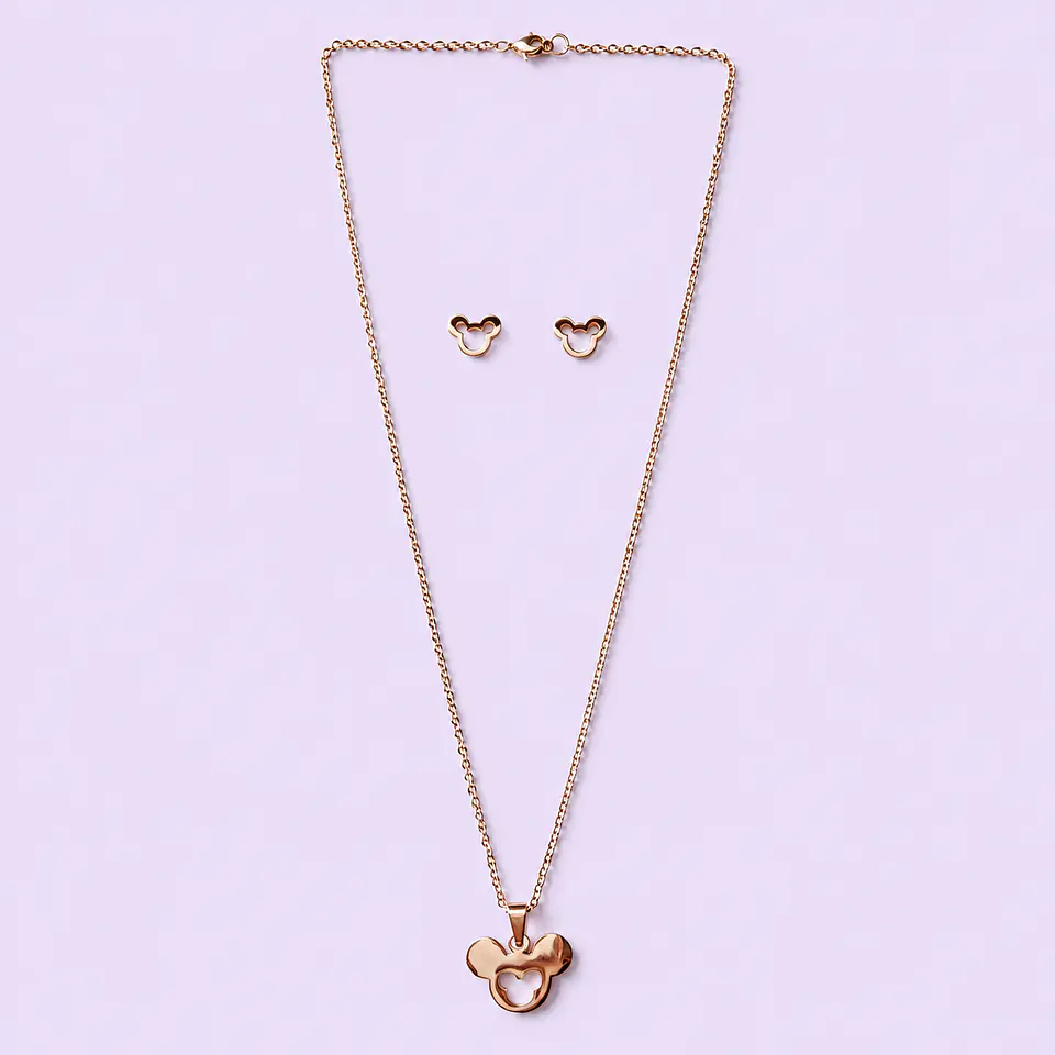Set Collar + Aros Mickey Minimalista – Acero Quirúrgico 1
