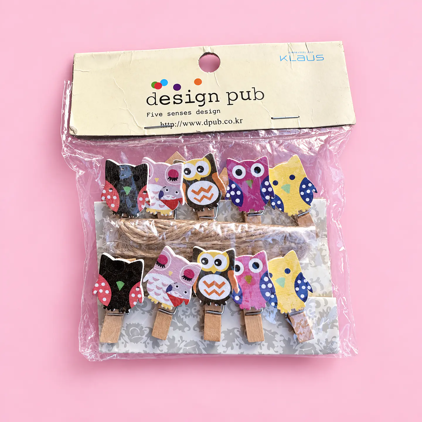 Set 10 Mini Pinzas Decorativas Búhos + Cordel 1