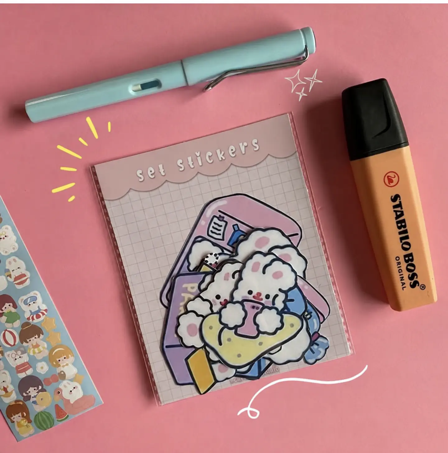 Set de Stickers Conejito Blanco Kawaii – 6 a 12 unidades 1