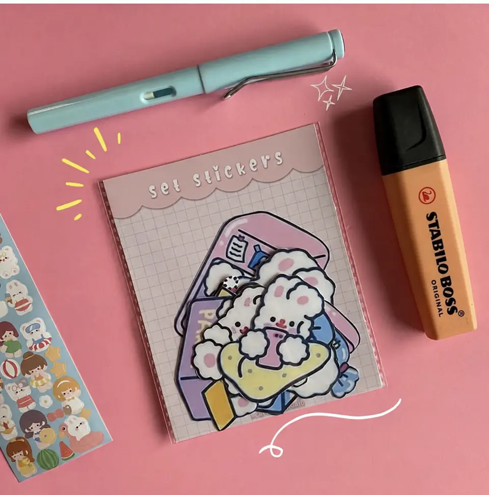 Set de Stickers Conejito Blanco Kawaii – 6 a 12 unidades 1