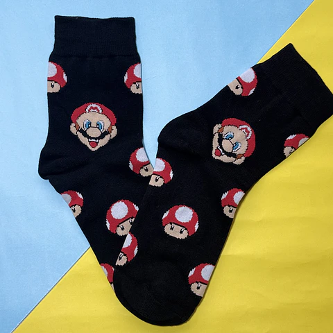 Calcetines Super Mario – Mario & Hongos Negro