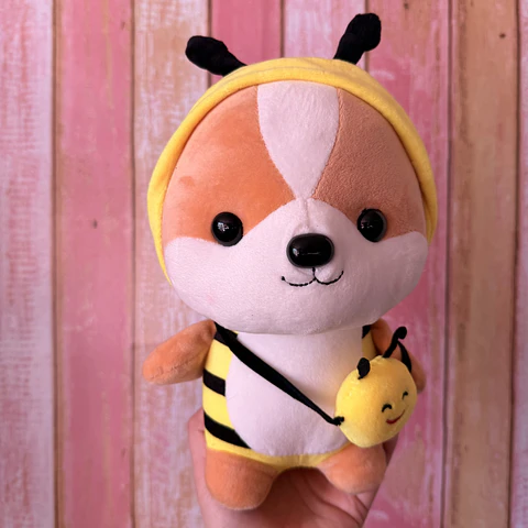 Peluche Perrito con Disfraz de Abejita – 30 cm