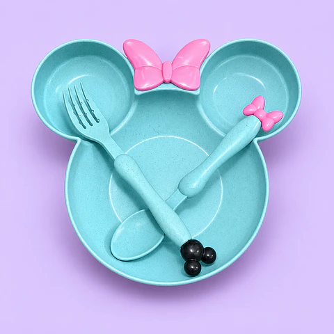 Set de Plato con Cubiertos Minnie Mouse – Celeste