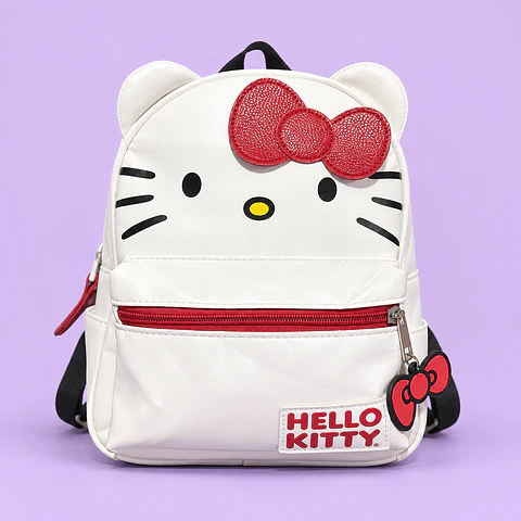  Mochila Hello Kitty Blanca con Lazo Rojo