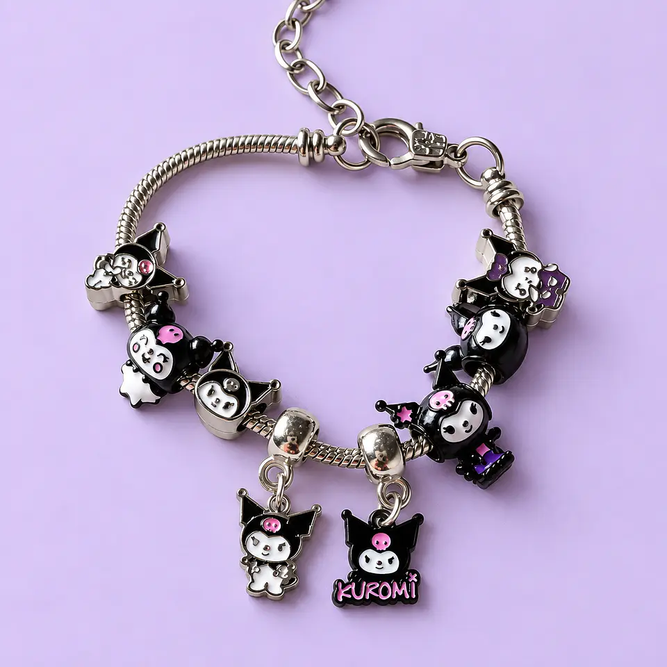 Pulsera Kuromi con Dijes – Plateada + Bolsita de Regalo 2
