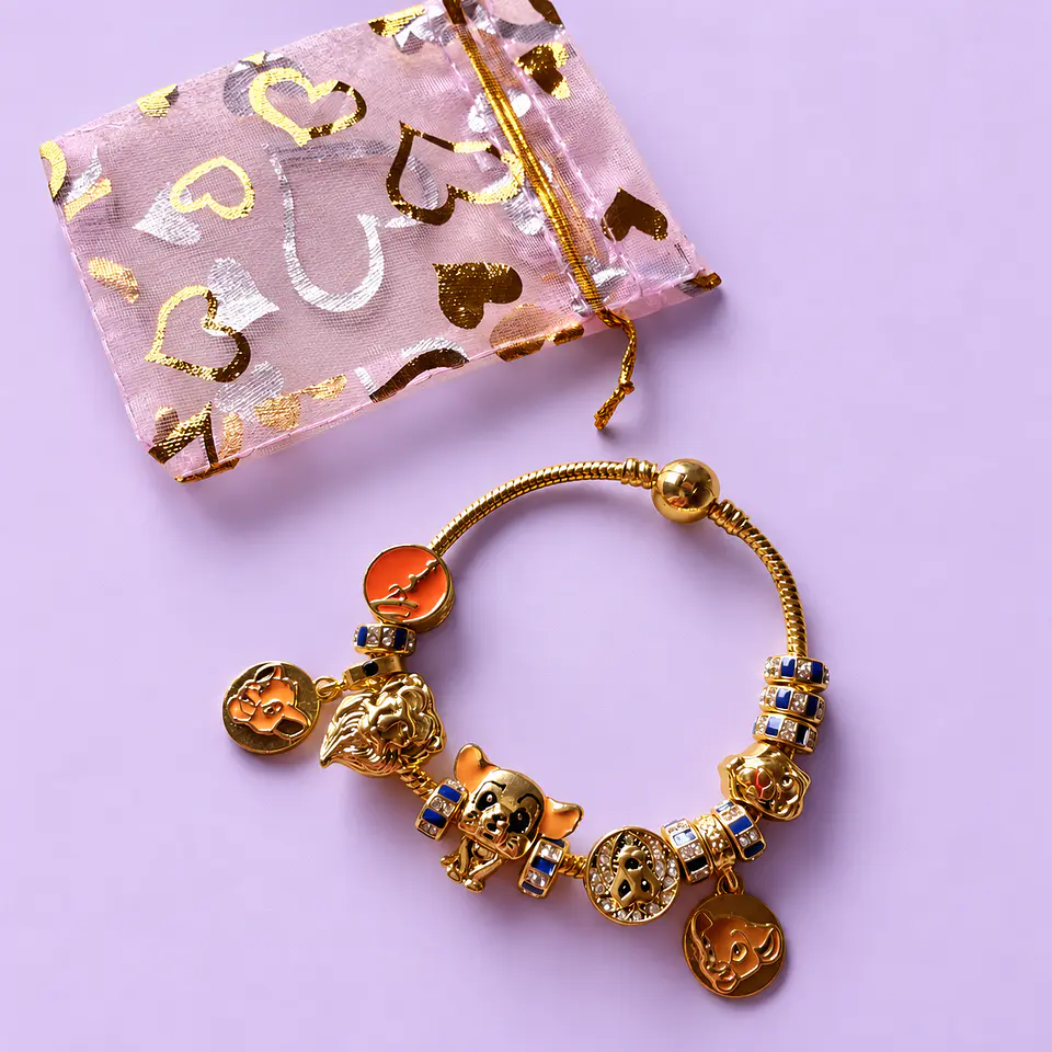 Pulsera El Rey León con Dijes – Dorada + Bolsita de Regalo 2