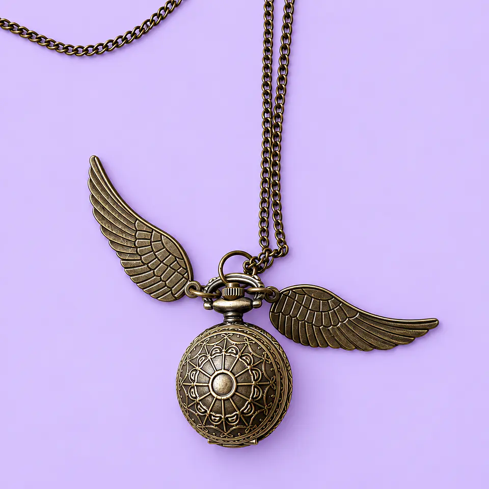 Reloj de Bolsillo Snitch Dorada Harry Potter con Alas y Cadena 2