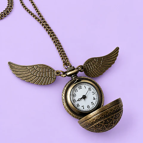 Reloj de Bolsillo Snitch Dorada Harry Potter con Alas y Cadena