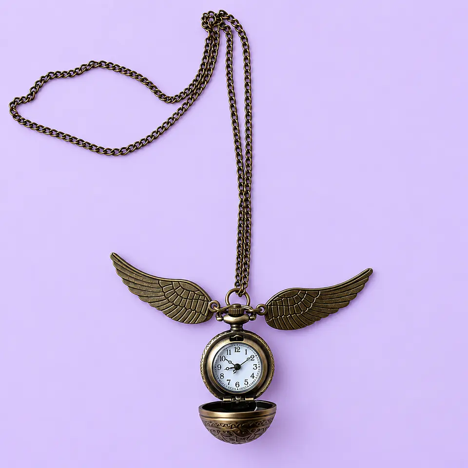 Reloj de Bolsillo Snitch Dorada Harry Potter con Alas y Cadena 3