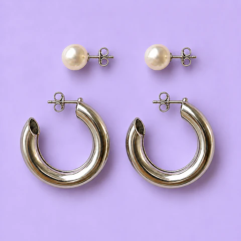 Set 2 Pares de Aros – Argollas y Perlas