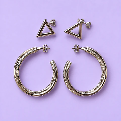 Set 2 Pares de Aros – Argollas y Triángulos