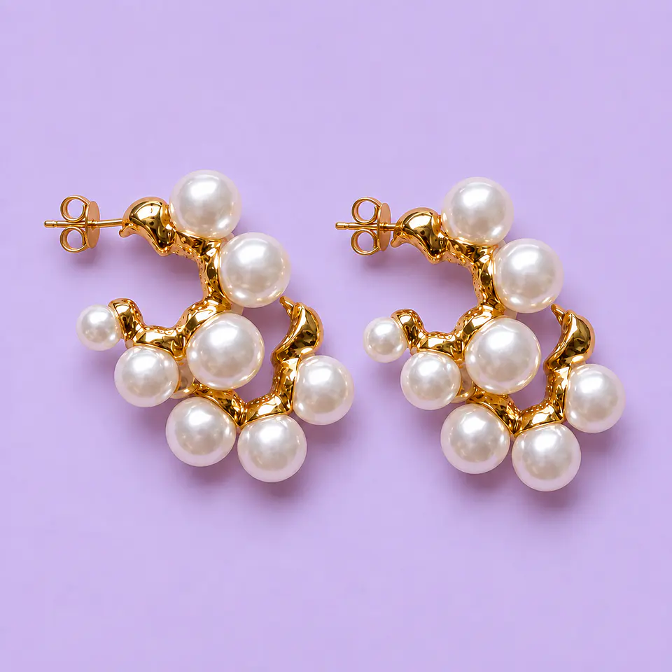 Aros Argolla Dorados con Perlas – 1 Par 1