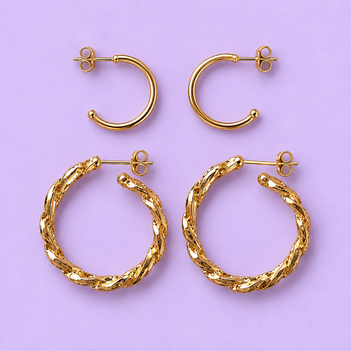Set 2 Pares de Argollas Doradas – Lisas y Trenzadas 1