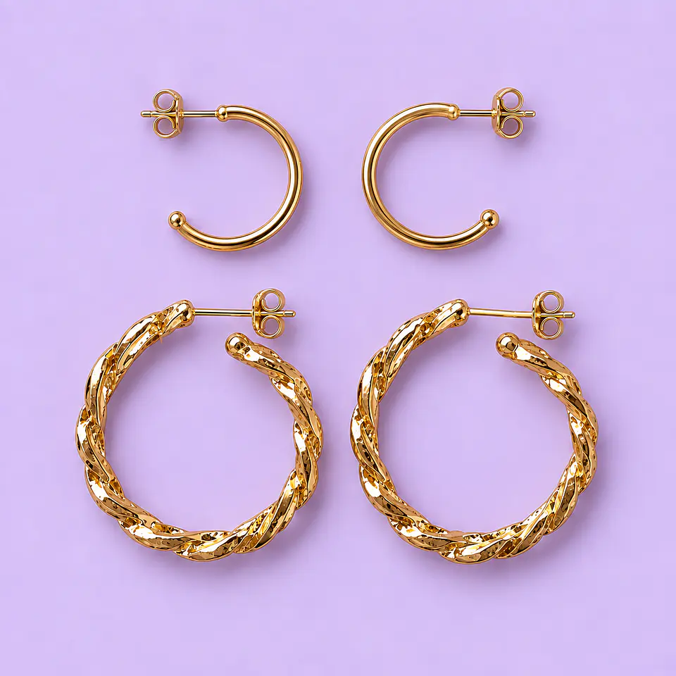 Set 2 Pares de Argollas Doradas – Lisas y Trenzadas 1