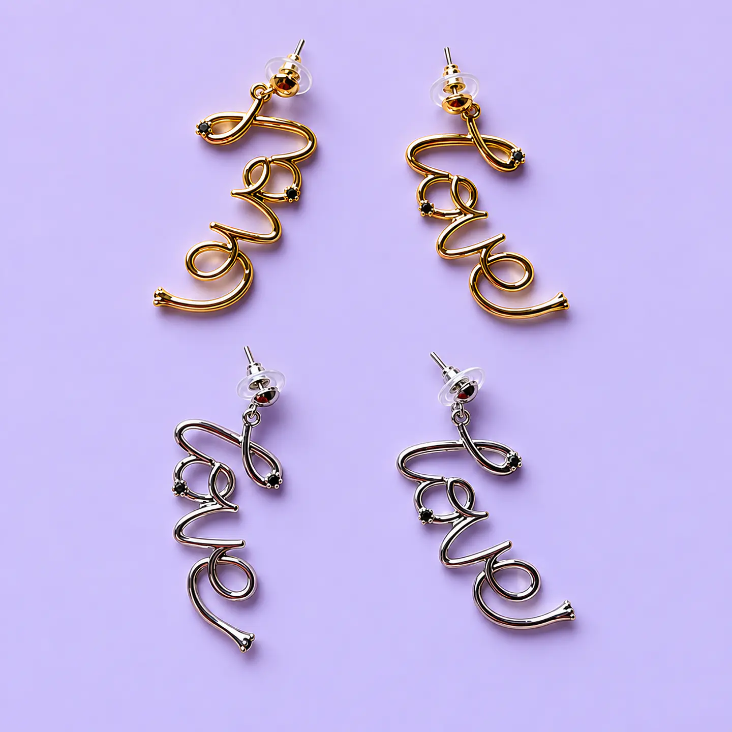 Aros Colgantes LOVE – Dorado o Plateado 1