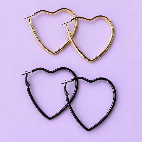 Aros Argolla Corazón – Dorado o Negro
