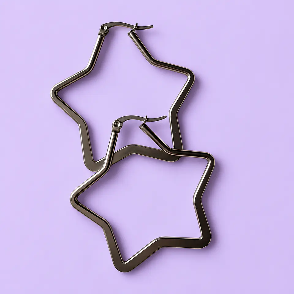 Aros Argolla Geométricos Negros – Estrella, Cuadrado o Corazón 3