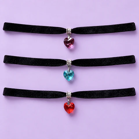 Collar Choker de Terciopelo con Corazón de Cristal – 3 Colores