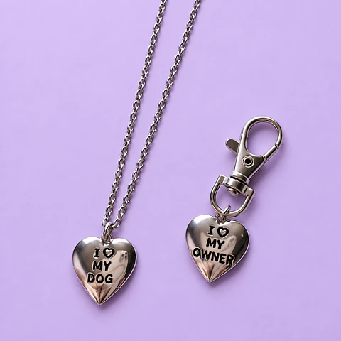 Set Collar Dueño + Dije para Mascota I ❤️ My Dog – 2 Piezas 