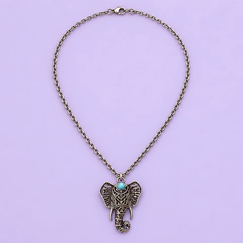 Collar Elefante Mandala con Piedra Turquesa 