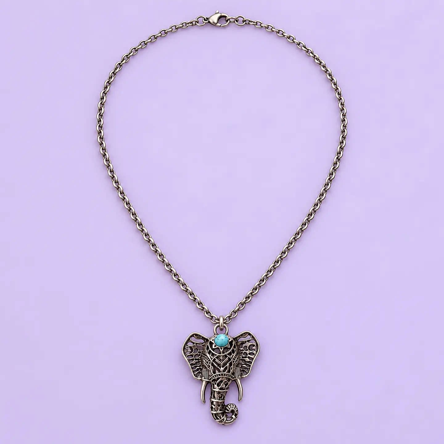 Collar Elefante Mandala con Piedra Turquesa  1