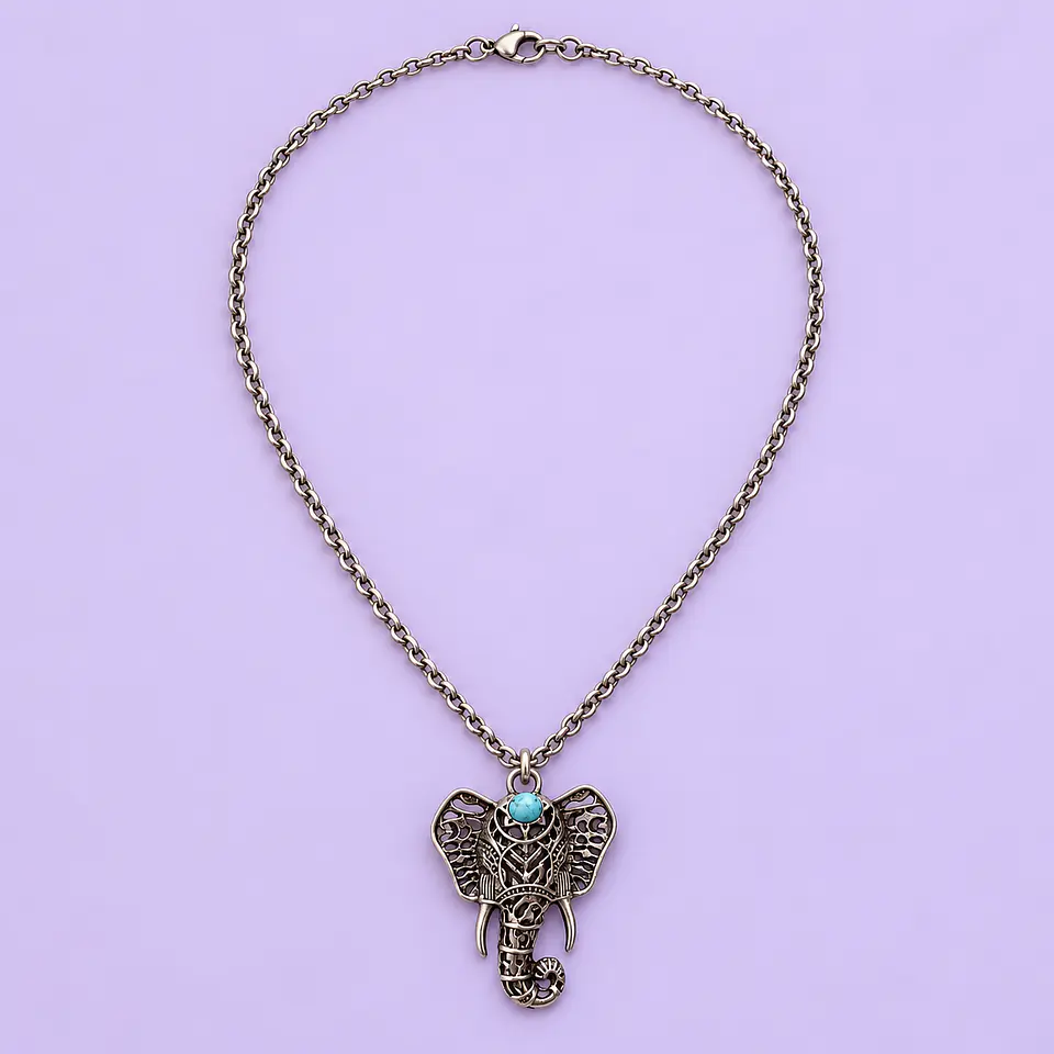Collar Elefante Mandala con Piedra Turquesa  1