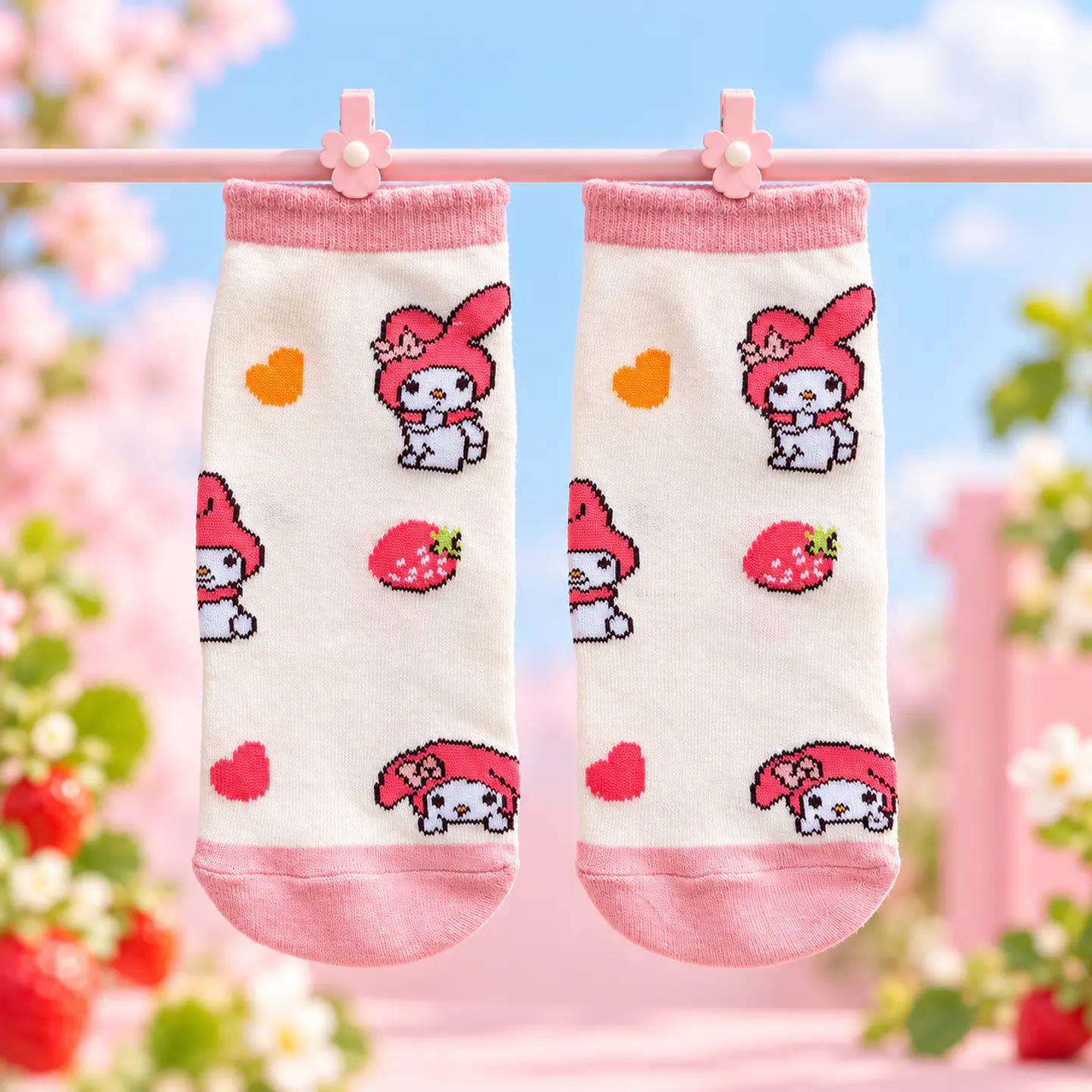 Calcetines My Melody Sanrio con Frutillas y Corazones 1