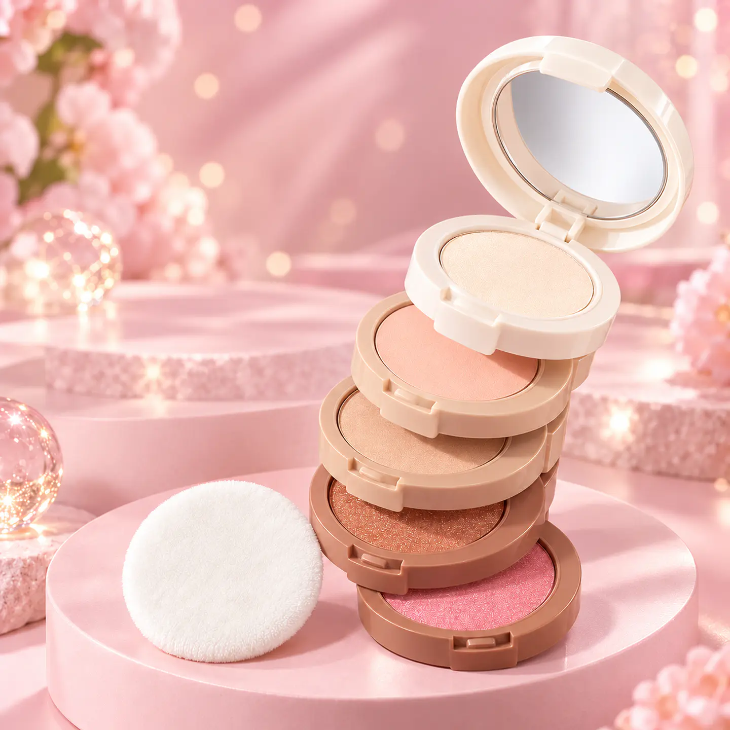 Polvos Compactos de Maquillaje con Espejo – 5 Tonos 2