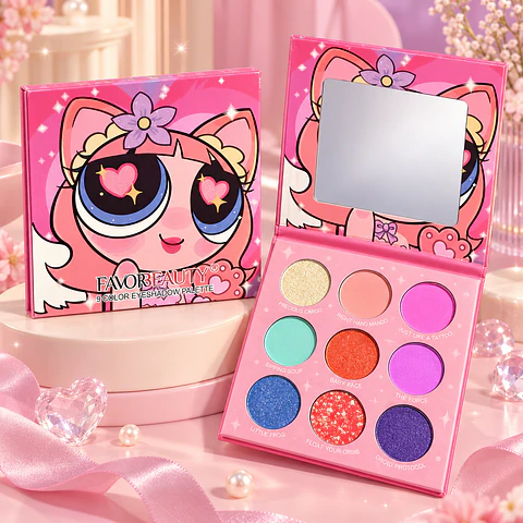Paleta de Sombras Kawaii – 9 Colores con Espejo