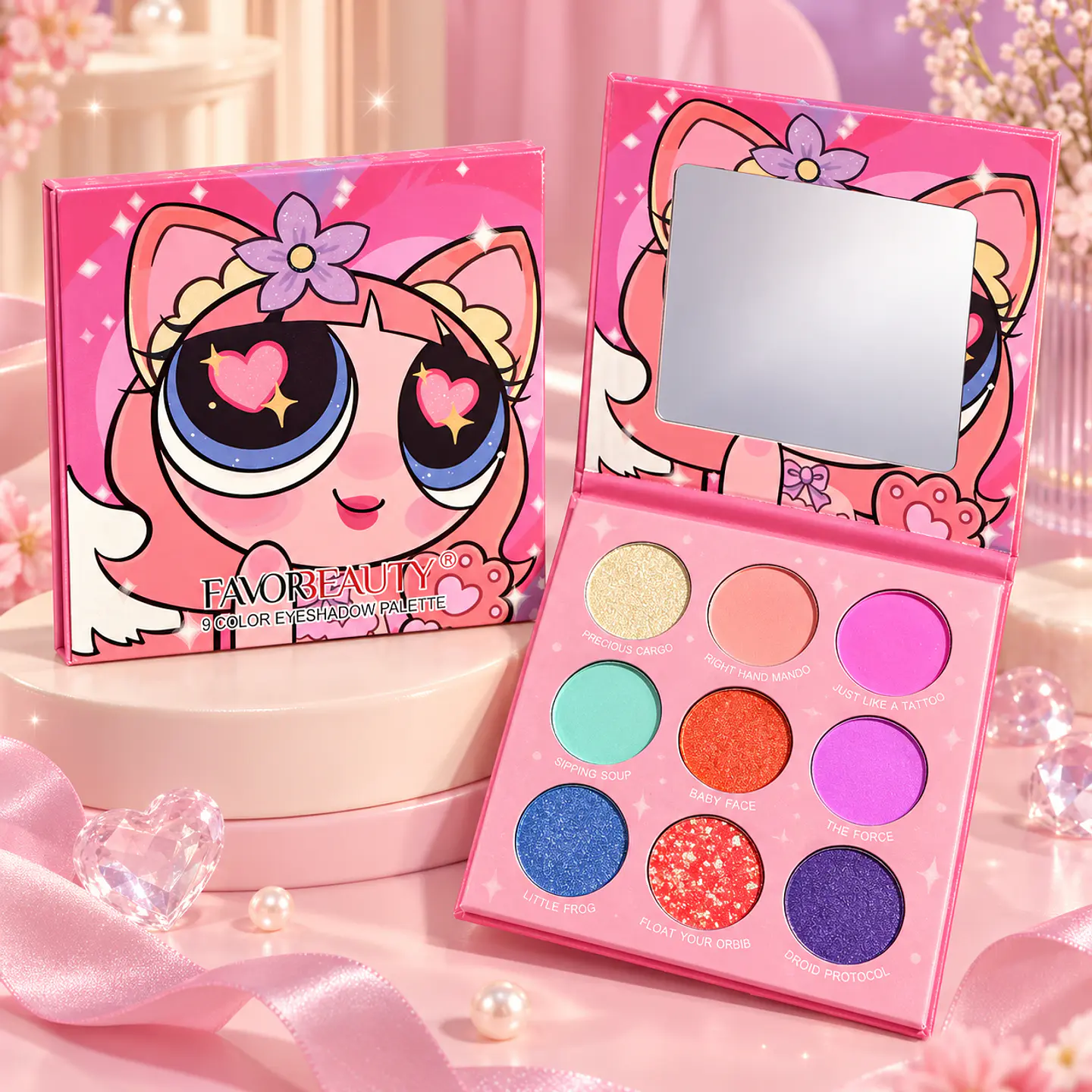 Paleta de Sombras Kawaii – 9 Colores con Espejo 1