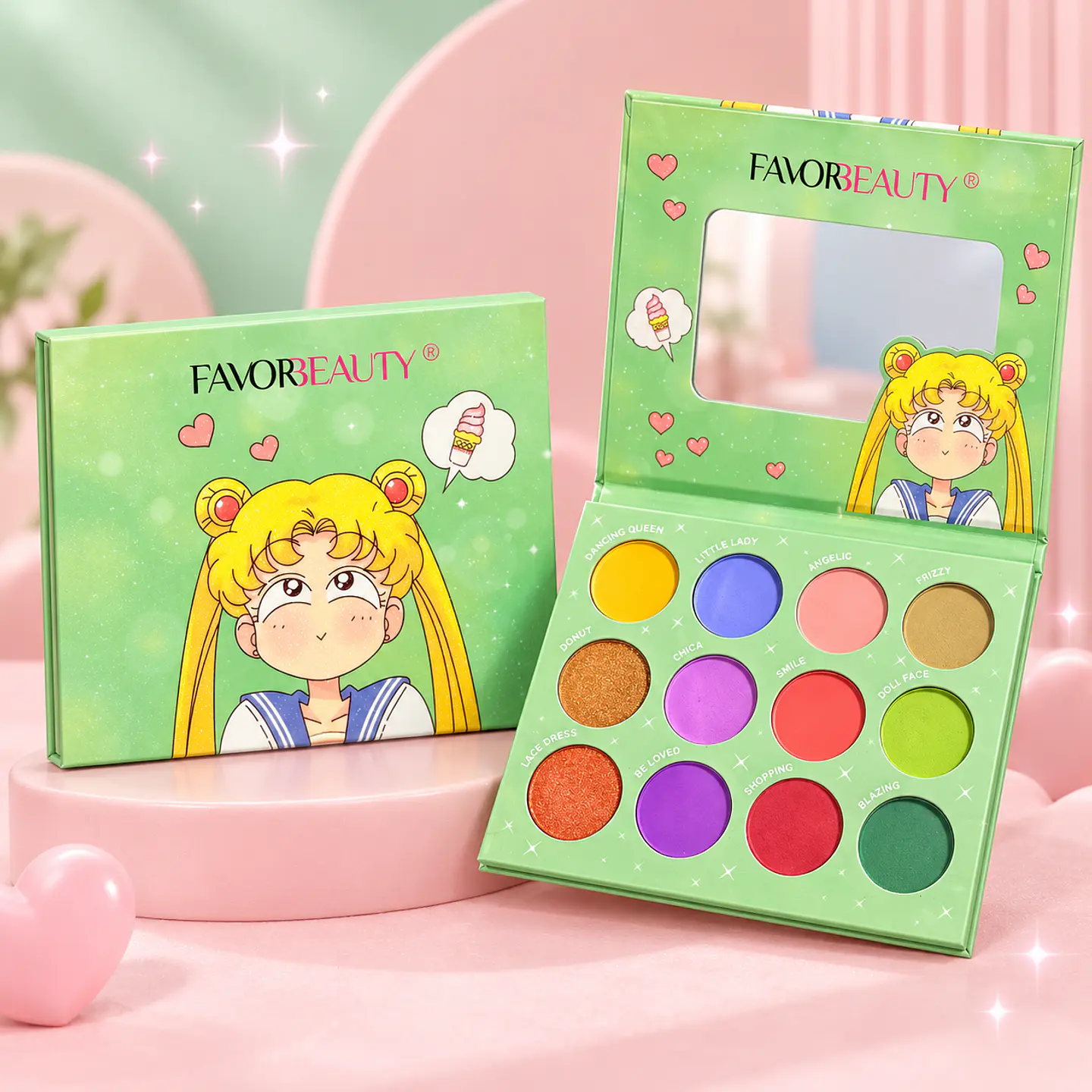 Paleta de Sombras Sailor Moon Verde – 12 Colores con Espejo  1