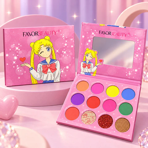 Paleta de Sombras Sailor Moon Rosada – 12 Colores con Espejo 